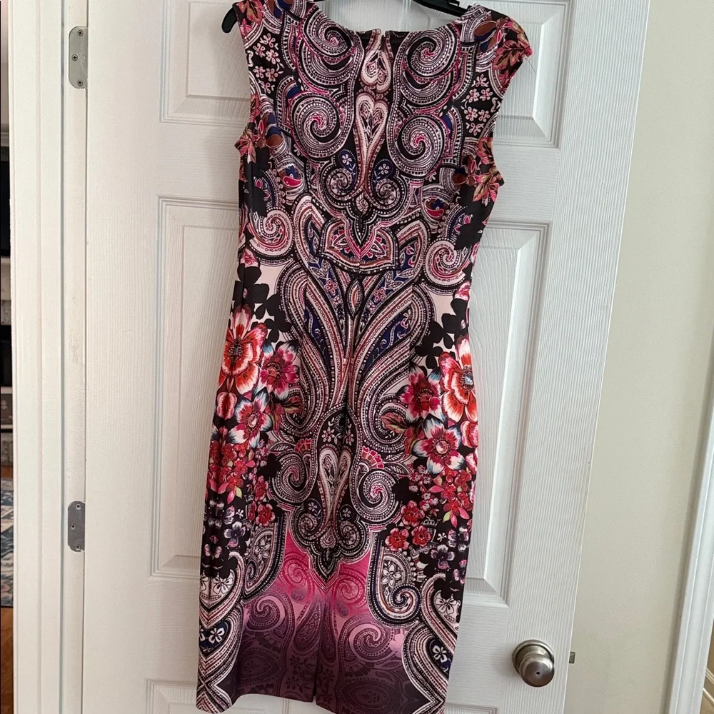 New York & Company Pink and Black Paisley Midi Dress - Picture 3 of 6